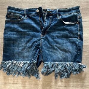 Judy Blue Distressed Hem Blue Denim Shorts